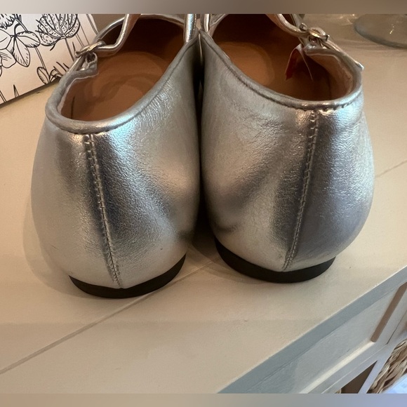 J. Crew Silver Square Toe Anya Mary Jane Ballet Flat Leather - Picture 3 of 11